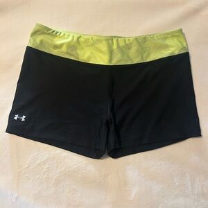 Under Armour Women's Black and Neon Yellow Fitted Biker Shorts